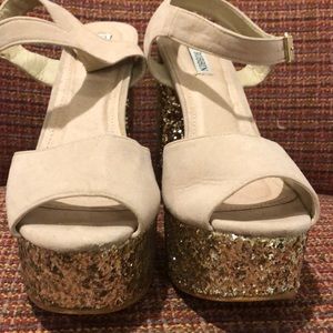 Tan Glitter Platform Heel